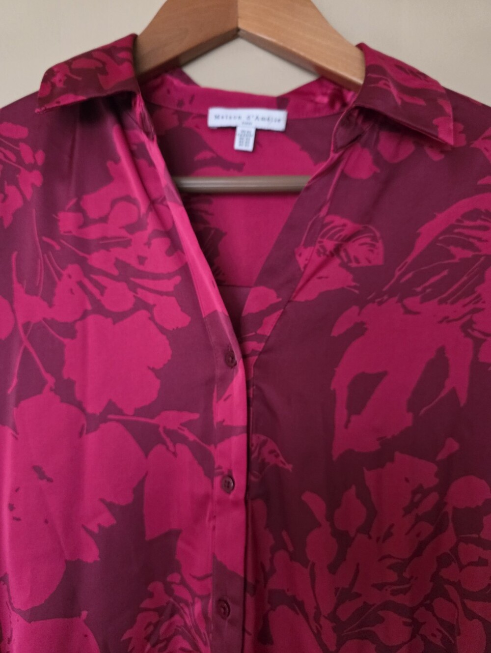 Maison dAmelie Paris Satin Abstract Floral Button Up Blouse XS Dark Romantic - Picture 2 of 10